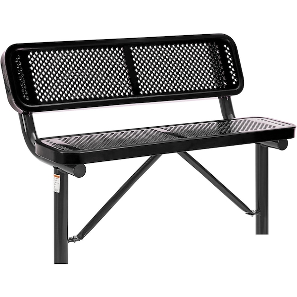 Global Industrial 4ft Outdoor Steel Bench w/ Backrest, Perforated Metal, In Ground Mount, Black 695744IBK - main